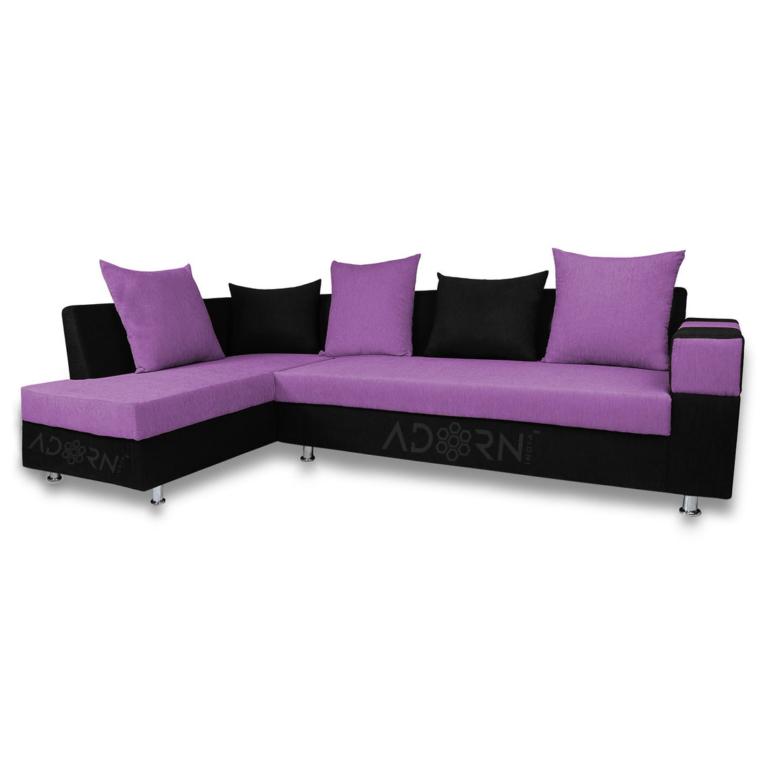 Adorn India Adillac 6 Seater Corner Sofa(Left Side Handle)(Light Purple & Black)