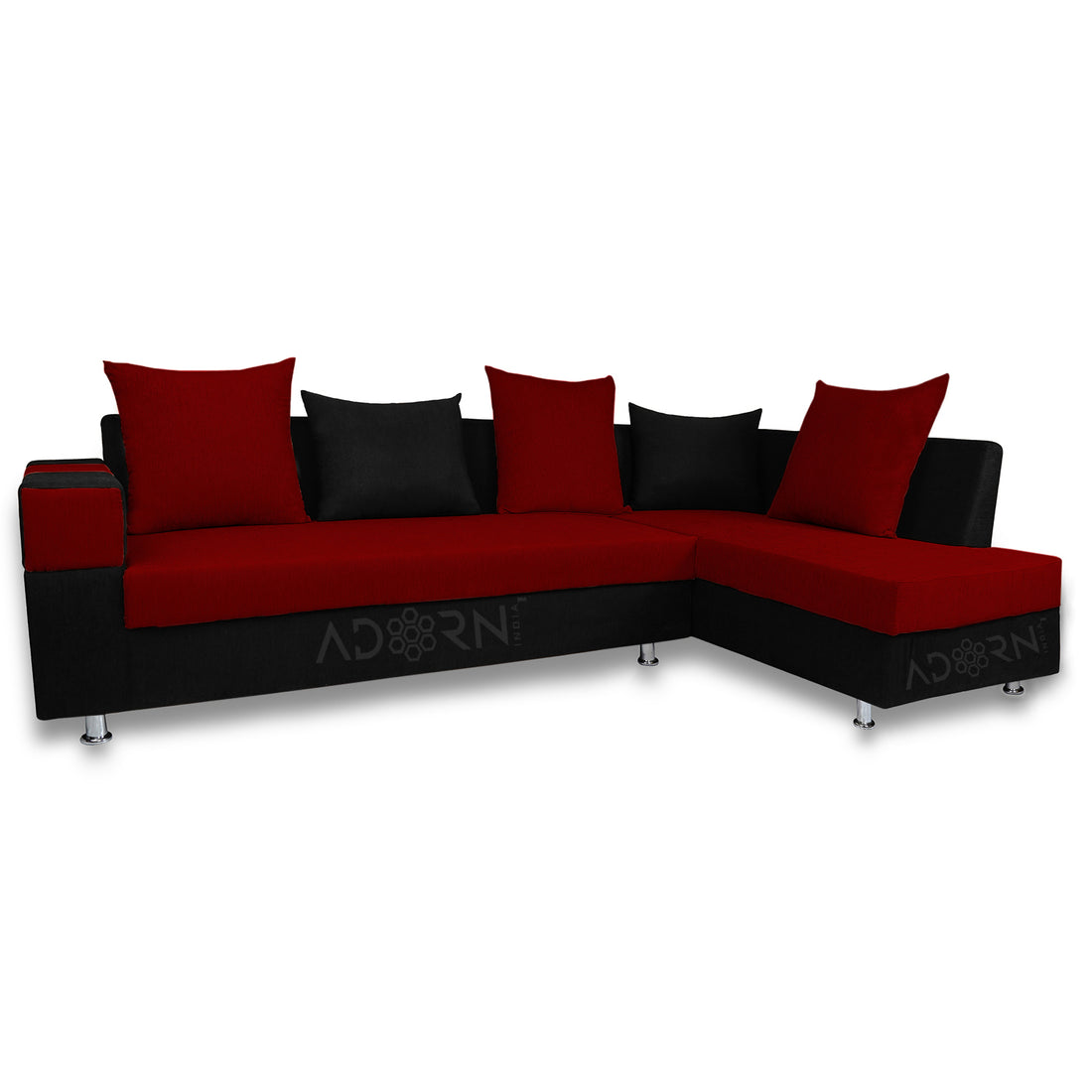 Adorn India Adillac 5 Seater Corner Sofa (Maroon & Black)