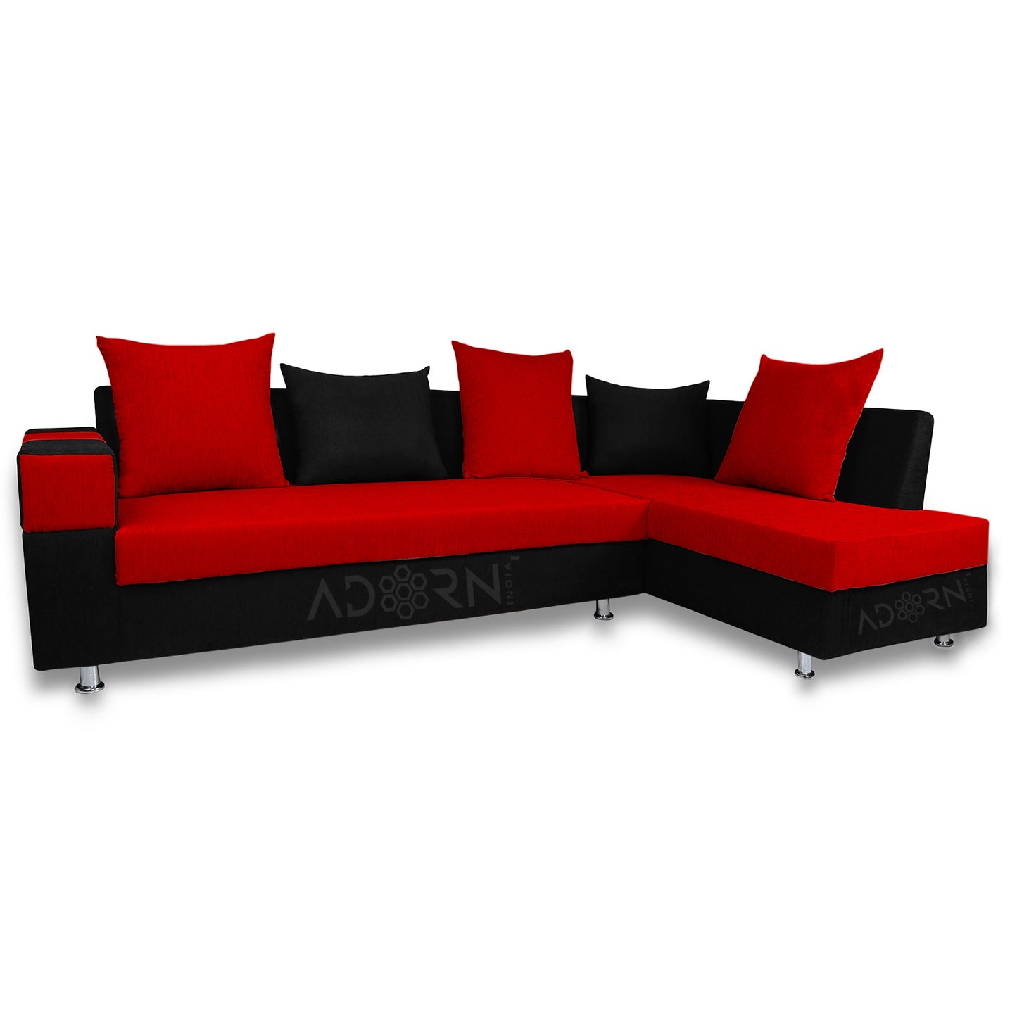 Adorn India Adillac 6 Seater Corner Sofa(Right Side)(Red & Black)