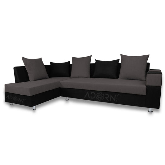 Adorn India Adillac 6 seater corner sofa(left side handle)(grey & black)