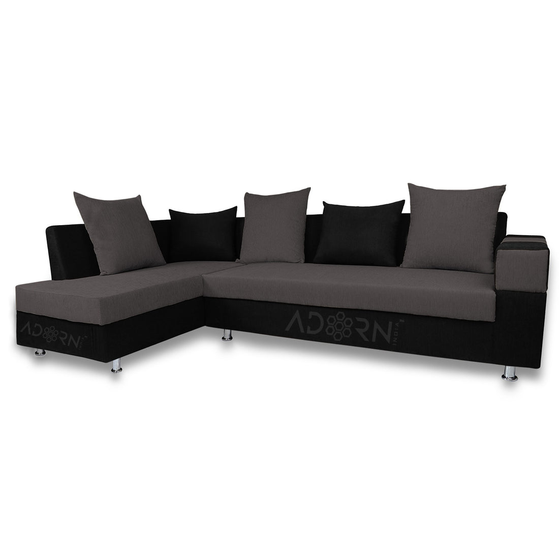 Adorn India Adillac 5 Seater Corner Sofa(Left Side Handle)(Grey & Black)