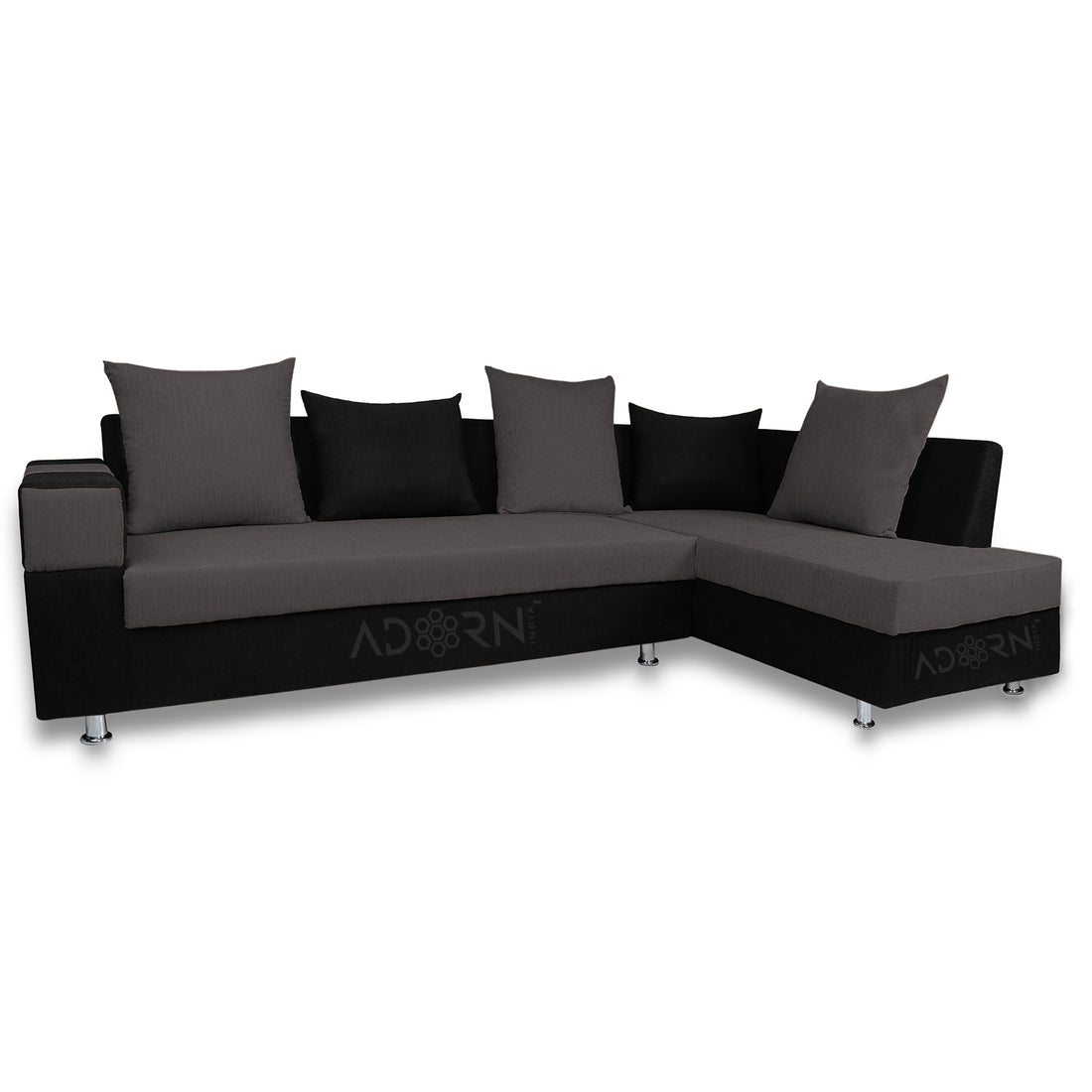 Adorn India adillac 5 Seater Corner Sofa (Right Side, Grey & Black)