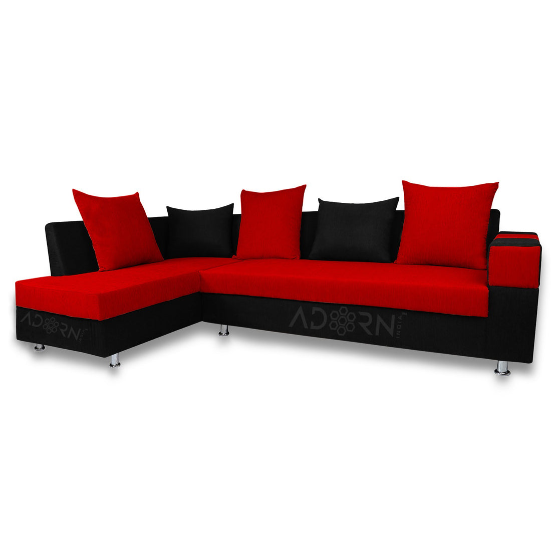 Adorn India Adillac 5 Seater Corner Sofa(Left Side Handle)(Red) d & Black)