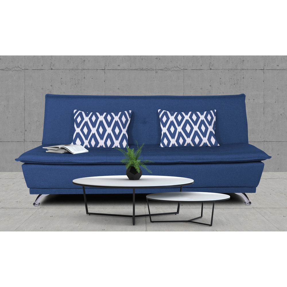 Adorn India Arden 3 Seater Rhombus Sofa Cum Bed Fabric (Blue)