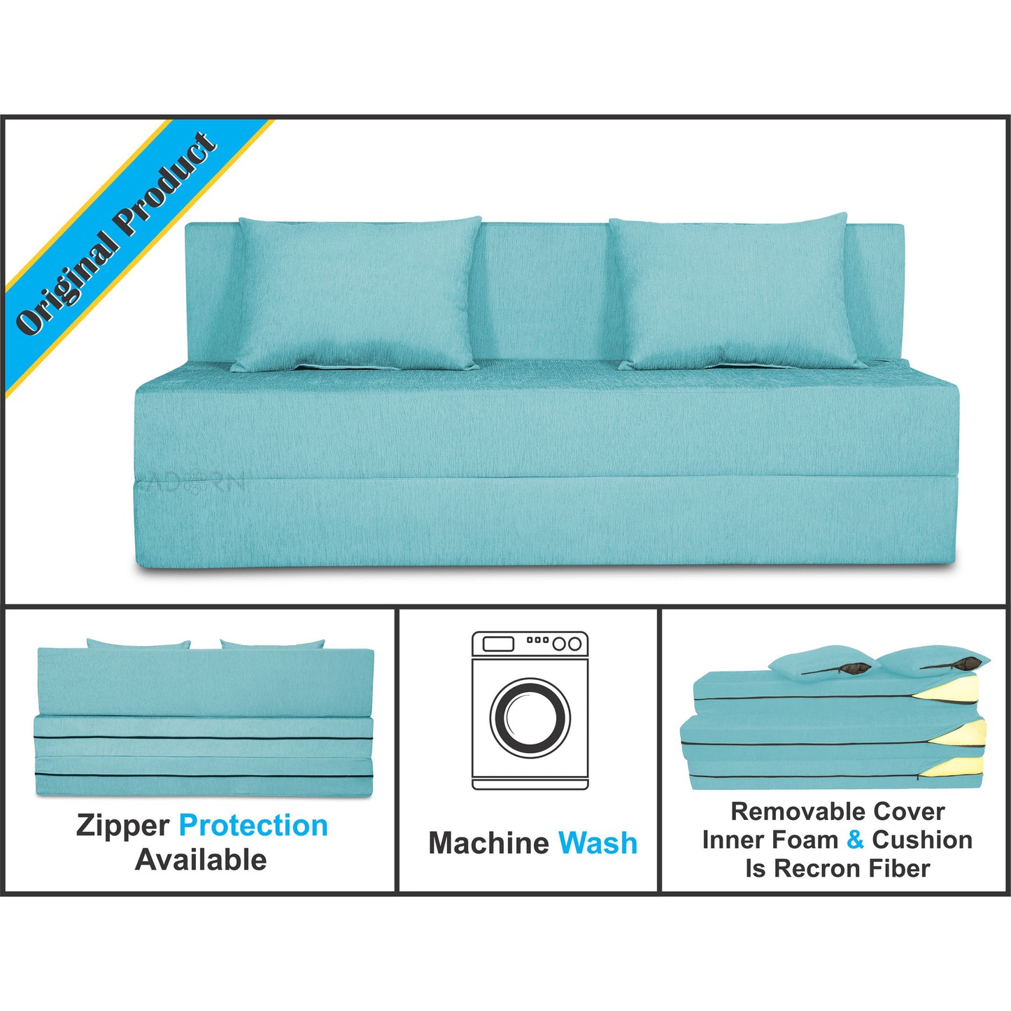 Adorn India Easy Three Seater Sofa Cum Bed Alyn 6'x 6' (Aqua Blue)