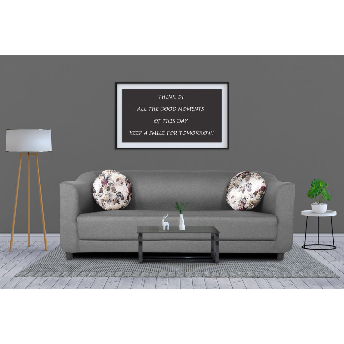 Adorn India Brisco 3 Seater Sofa (Light Grey), Wood, Foam