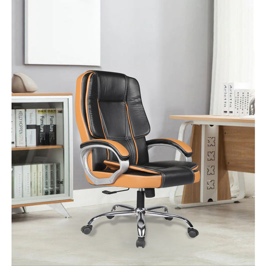 Adorn India Elegante,High-Back Leatherette Executive Office Ergonomic Chair (Black & Tan)