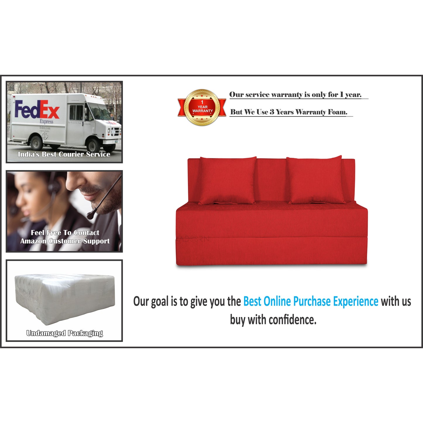 Adorn India Easy Two Seater Sofa Cum Bed Alyn 4'x 6' (Red)