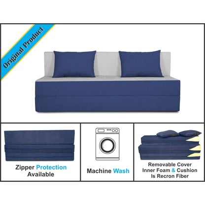 Adorn india Easy Three Seater Sofa Cum Bed(Blue & Grey) 6'x6'