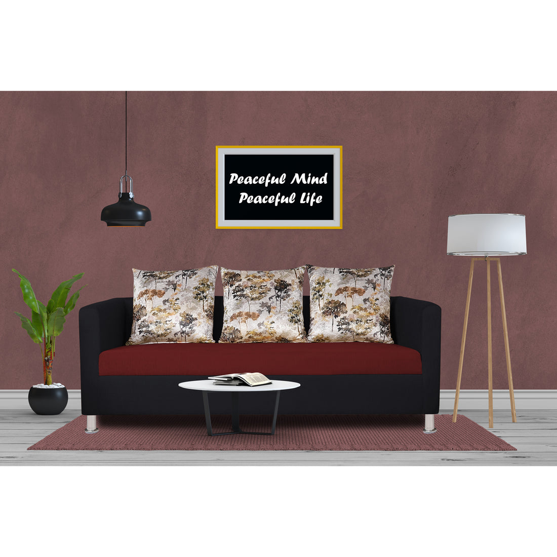 Adorn India Exclusive Two Tone Alita Compact Three Seater Sofa (Maroon & Black)