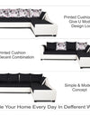 Adorn India Aliana L Shape Leatherette Fabric 6 Seater Sofa (Black & White)
