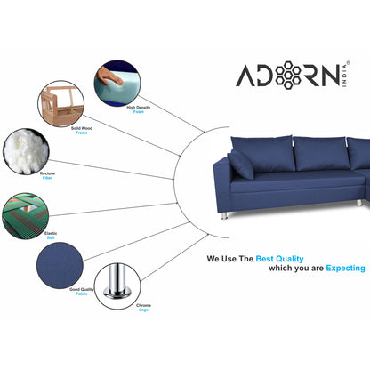 Adorn India Straight line 6 seater L Shape Sofa set (Blue)