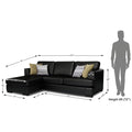 Adorn India Tiverton 6 Seater Corner Sofa Leatherette Left Hand Side (Black)