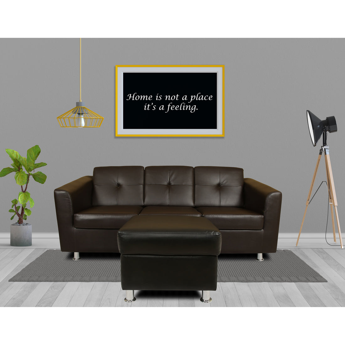 Adorn India Orchid Modular Sofa Set Leatherette (Black)