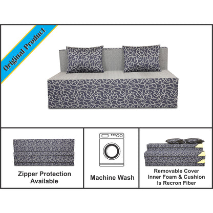 Adorn India Easy Three Seater Sofa Cum Bed Poly Cotton (Blue & Grey) 5'X6'