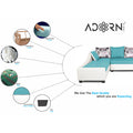 Adorn India Aliana L Shape Leatherette Fabric 6 Seater Sofa Set LHS (Aqua Blue & White) (3 Year Warranty)