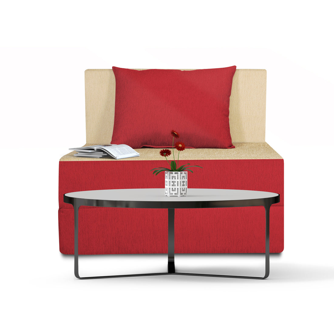 Adorn India Easy 2 Seater Sofa Cum Bed 3x6 (Red & Beige) (1 Year Warranty)