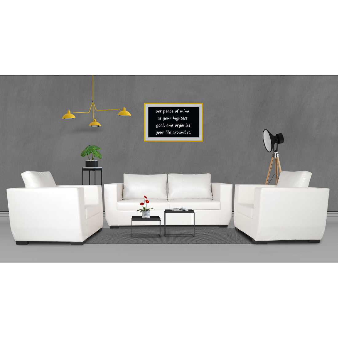 Adorn India Walton Leatherette 3-1-1 Sofa Set (White)