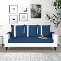 Adorn India Ashley Stripes Leatherette Fabric 3 Seater Sofa (Blue & White) (3 Year Warranty)