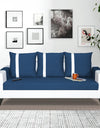 Adorn India Ashley Stripes Leatherette 3 Seater Sofa Set (Blue & White)