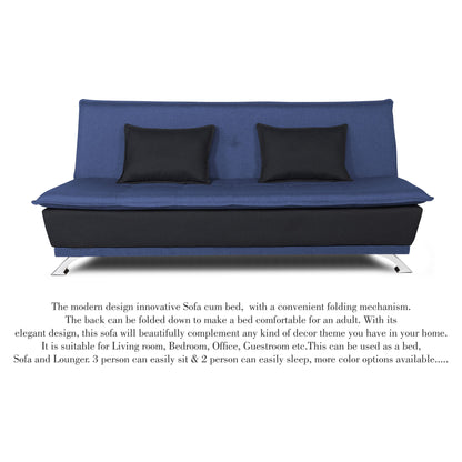 Adorn India Exclusive Two Tone Arden Three Seater Sofa Cum Bed (Blue & Black)