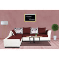 Adorn India Aliana L Shape Leatherette Fabric 6 Seater Sofa Set LHS (Maroon & White) (3 Year Warranty)
