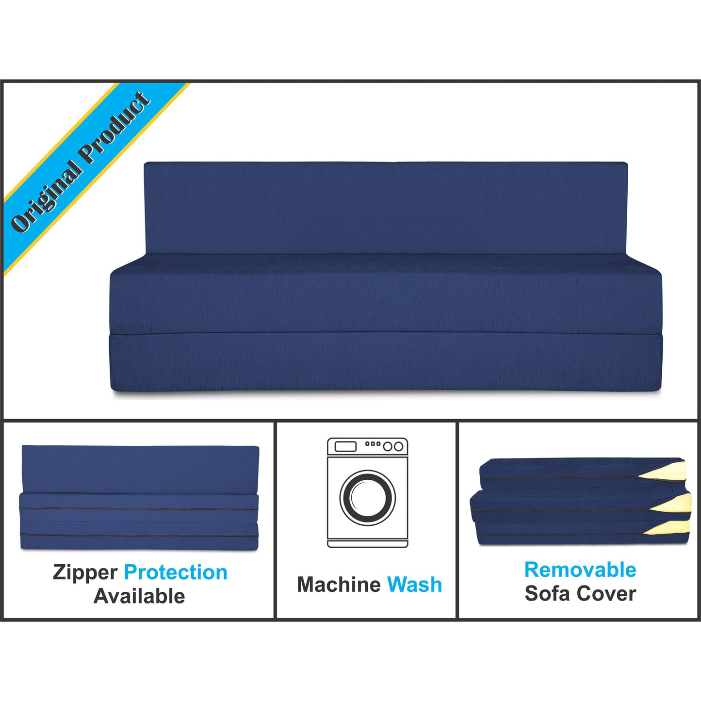 Adorn India Easy Treno 3 Seater Sofa Cum Bed Sit & Sleep Perfect for Guest, Colour Blue, 6'x6'