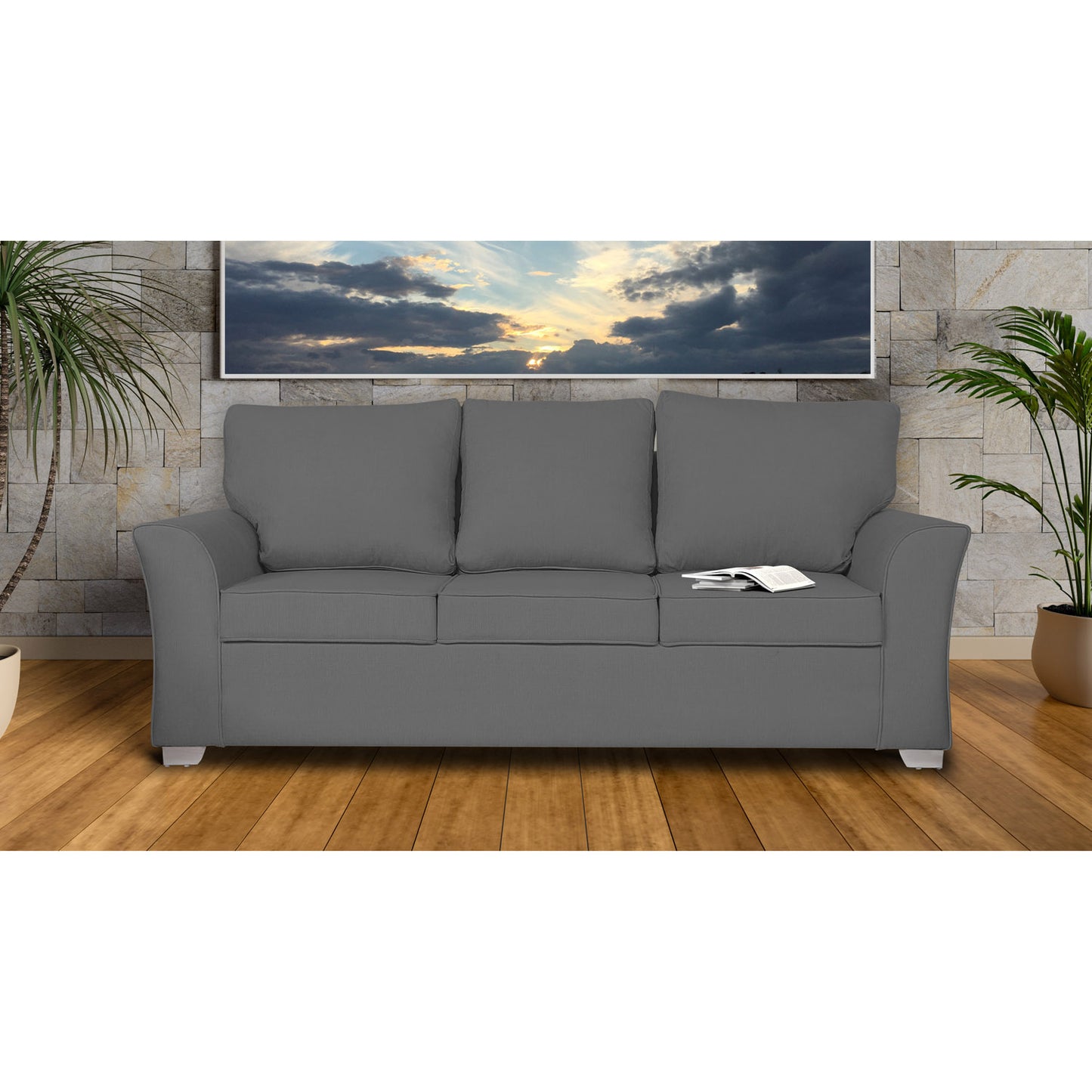 Adorn India Alexia 3 Seater Sofa (Grey)