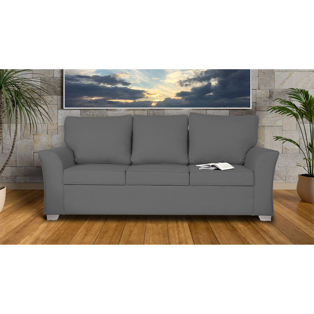 Adorn India Alexia 3 Seater Sofa(Grey), Wood, Foam