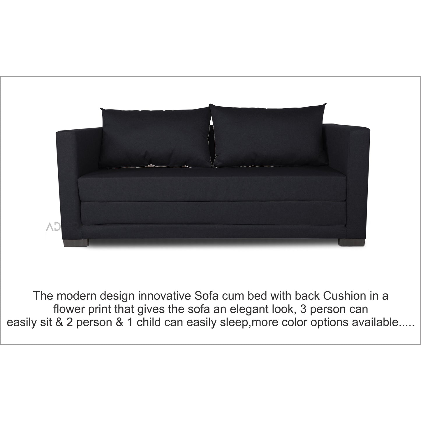 Adorn India Straight line 3 Seater Sofa Cum Bed (Black)
