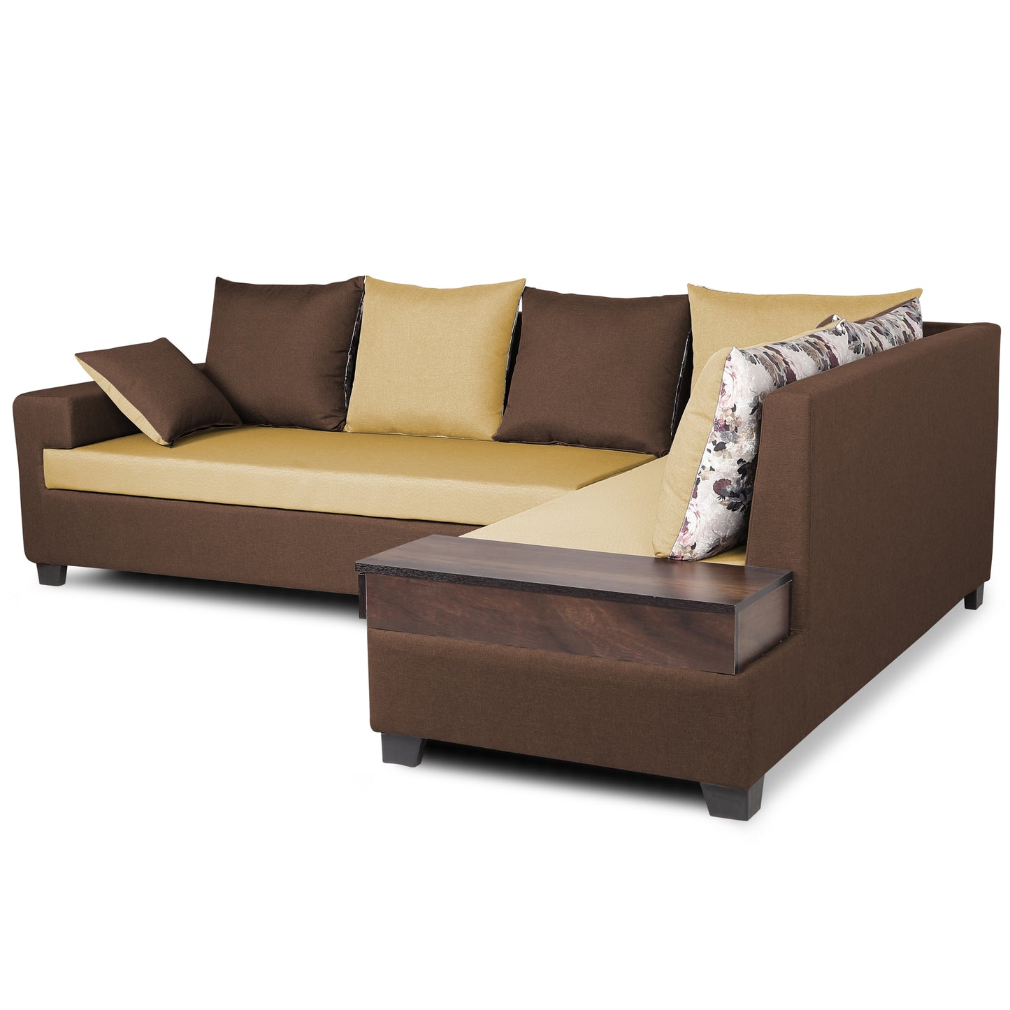 Adorn India Orlando Fabric  L Shape 6 seater Sofa  set (Brown & Beige)