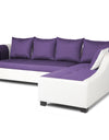 Adorn India Aliana L Shape Leatherette Fabric 6 Seater Sofa (Dark Purple & White)