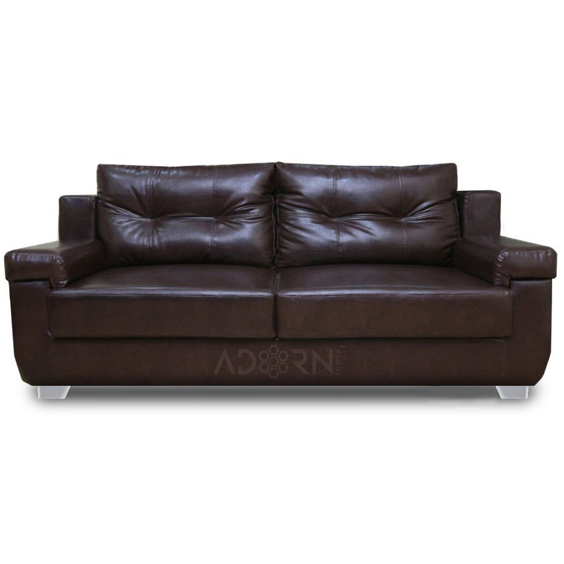 Adorn India Soleado Leatherette Three Seater Sofa (Brown)