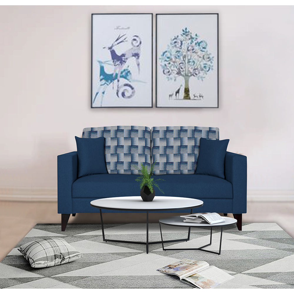 Adorn India Berlin Bricks 2 Seater Sofa (Blue) Martin Plus (3 Year Warranty)