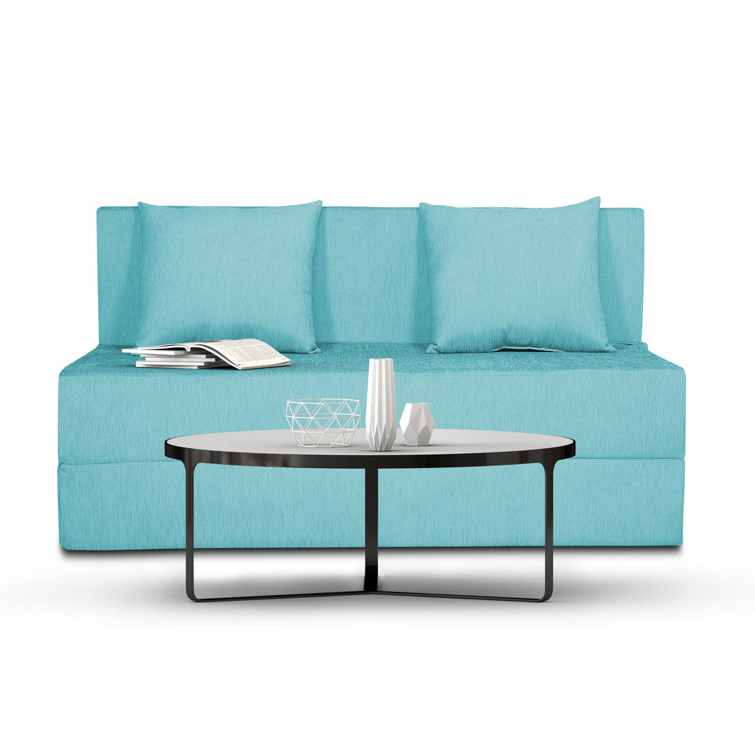Adorn India Easy Two Seater Sofa Cum Bed Alyn 4'x 6' (Aqua Blue) (1 Year Warranty)