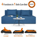 Adorn India Easy Three Seater Sofa Cum Bed Checks Design 6' x 6' (Blue)