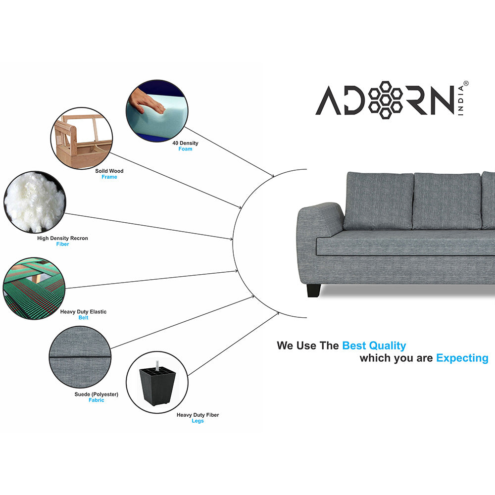 Adorn India Raiden Decent Premium L Shape 6 Seater Sofa Set with Center Table (Left Hand Side) (Grey)