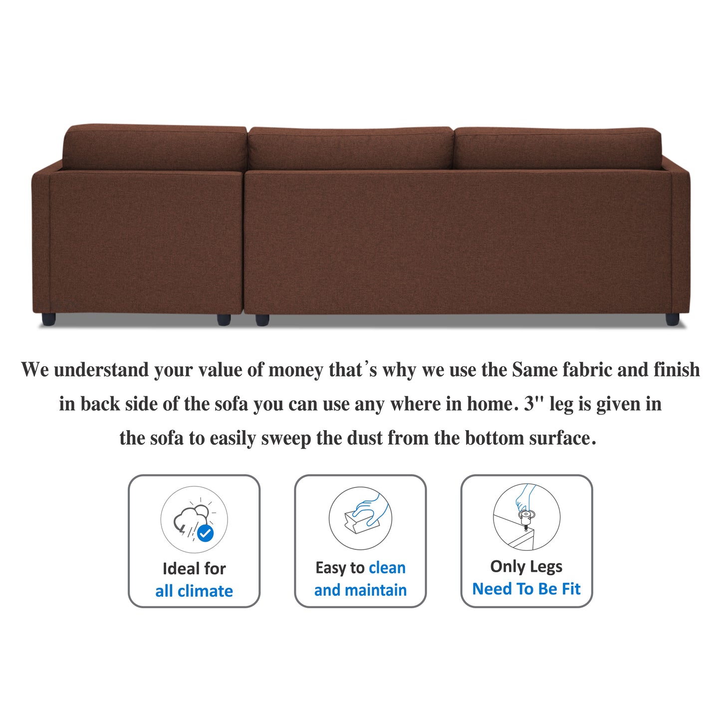 Adorn India Alexander L Shape 6 Seater Sofa (Right Side Handle)(Brown)