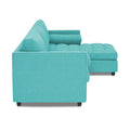 Adorn India Alexander L Shape 7 Seater Sofa Set with Ottoman Puffy RHS (Aqua Blue) (3 Year Warranty)