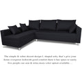 Straight Line L Shape 5 Seater Sofa Set (Left Side Handle) (Black)