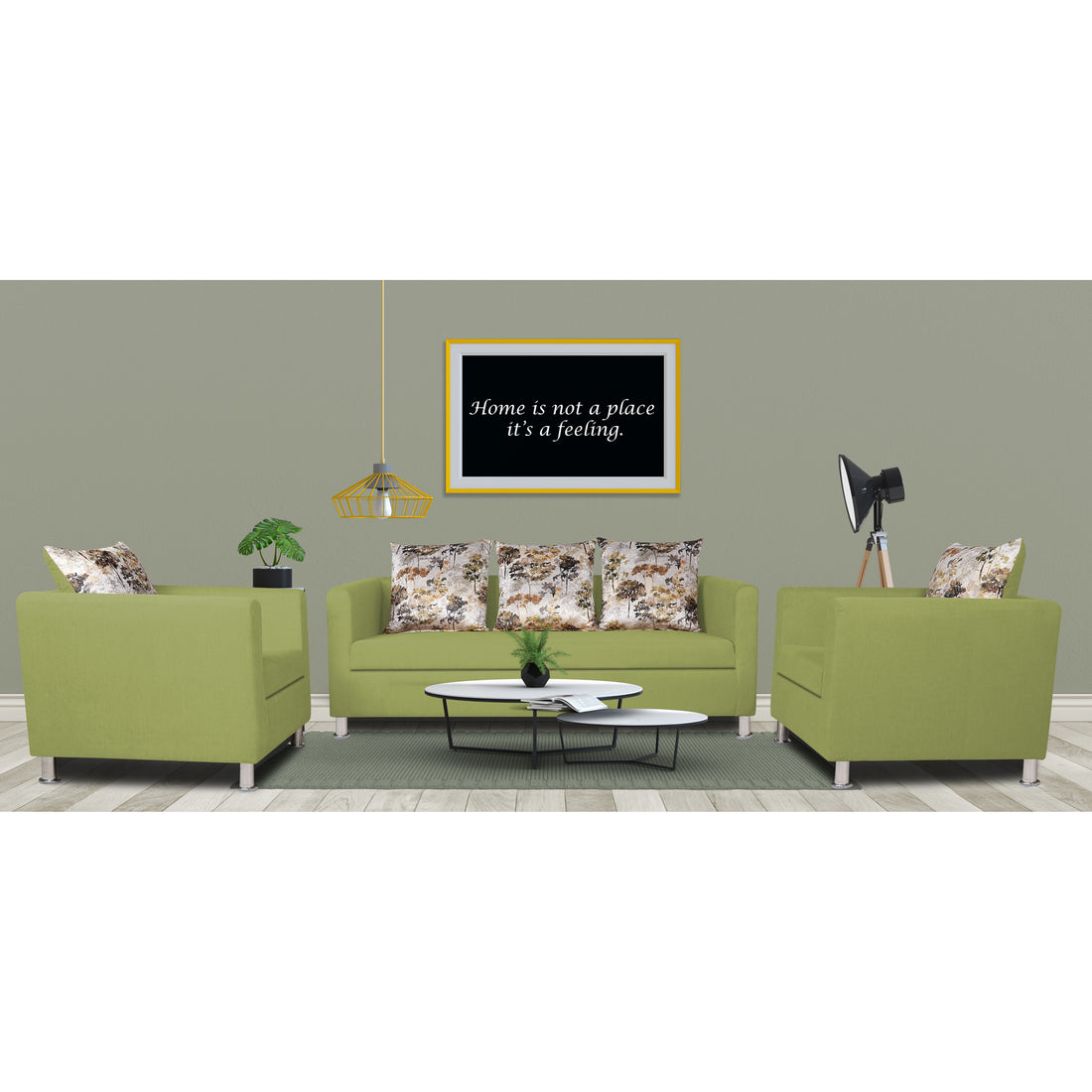 Adorn India Alita 3-1-1 Compact 5 Seater Sofa Set (Green), Wood, Foam