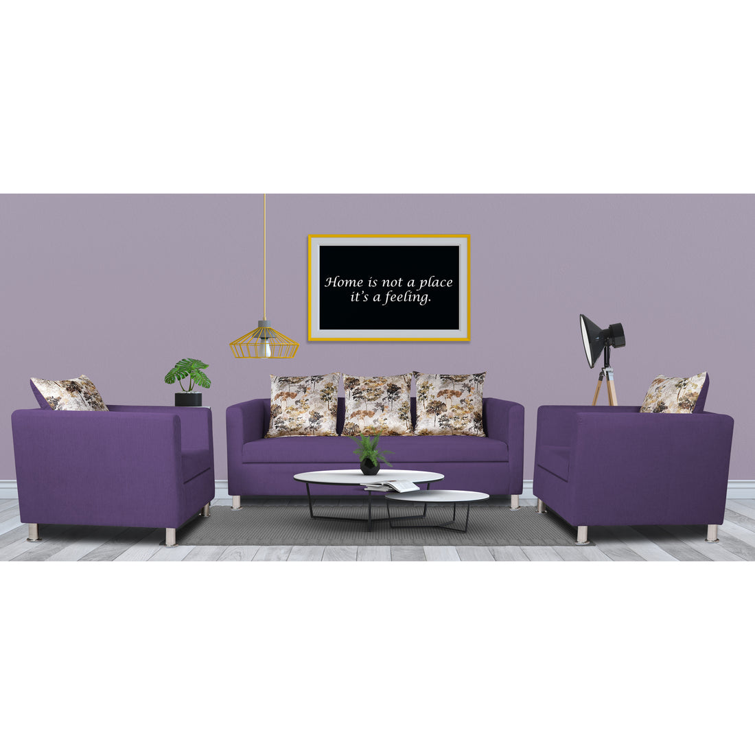 Adorn India Alita 3-1-1 Compact 5 Seater Sofa Set (Dark Purple), Wood, Foam