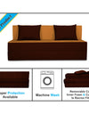 Adorn India Easy Three Seater Sofa Cum Bed (3 Years Warrenty Quality Foam)-Perfect for Seat & Sleep Washeble Polyster Fabric Cover (Camel & Brown) 5'x6'.Pillows Free