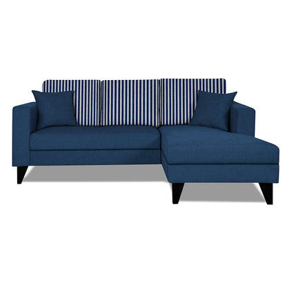 Adorn India Hector Stripes L Shape 4 Seater Sofa Set (Right Hand Side) (Blue) Martin Plus