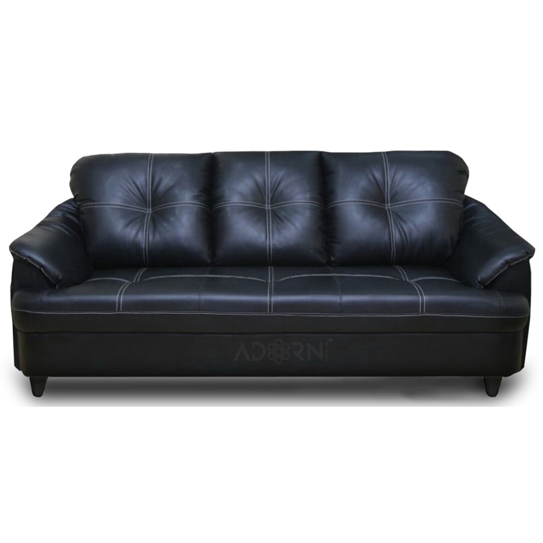 Adorn India Webster Leatherette Three Seater Sofa (Black)