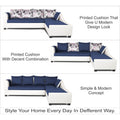 Adorn India Aliana L Shape Leatherette Fabric 6 Seater Sofa (Blue & White)