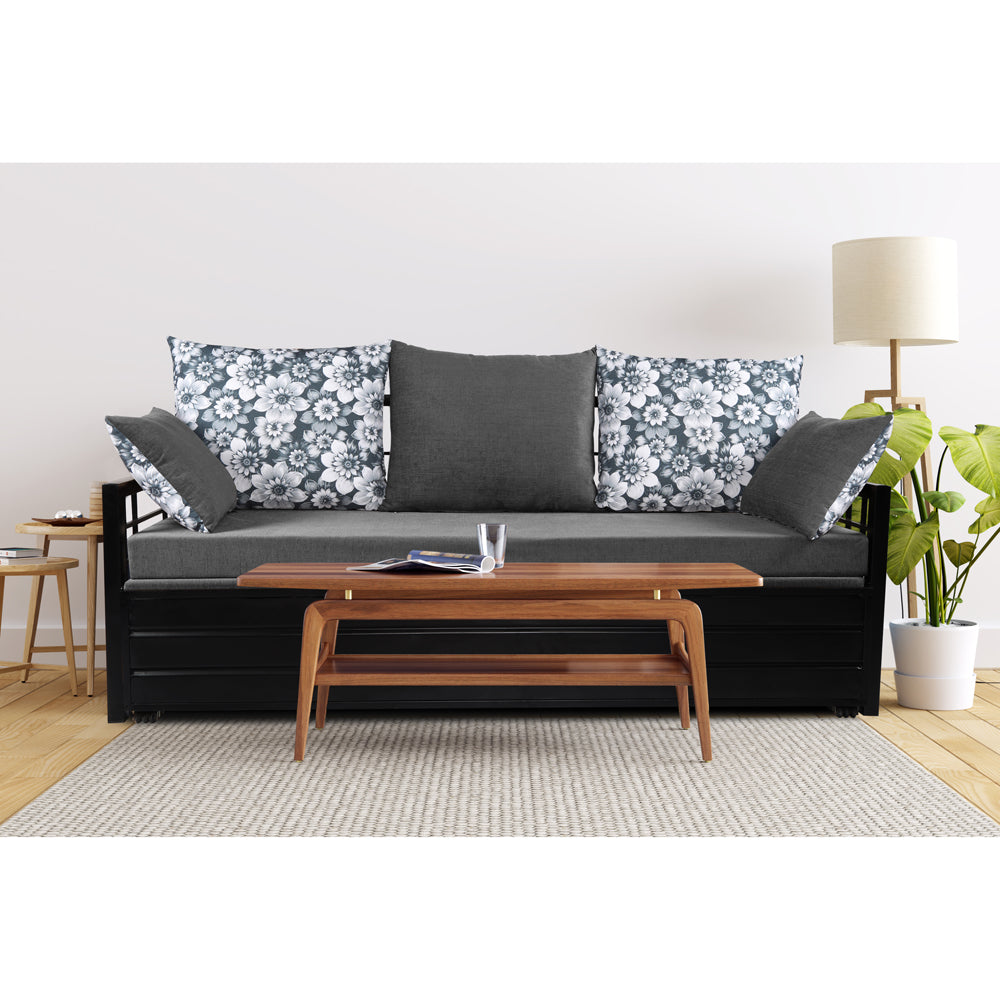 Adorn India Polar Black Metal Three Seater Sofa Cum Bed with Storage (6 x 5) (Light Grey)