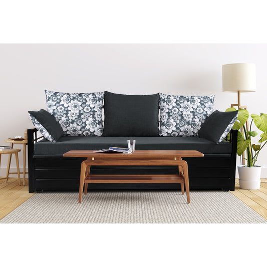 Adorn India Polar Black Metal Three Seater Sofa Cum Bed with Storage (6 x 5) (Dark Grey)