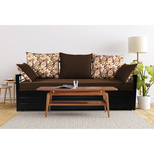 Adorn India Polar Black Metal Three Seater Sofa Cum Bed with Storage (6 x 5) (Brown)