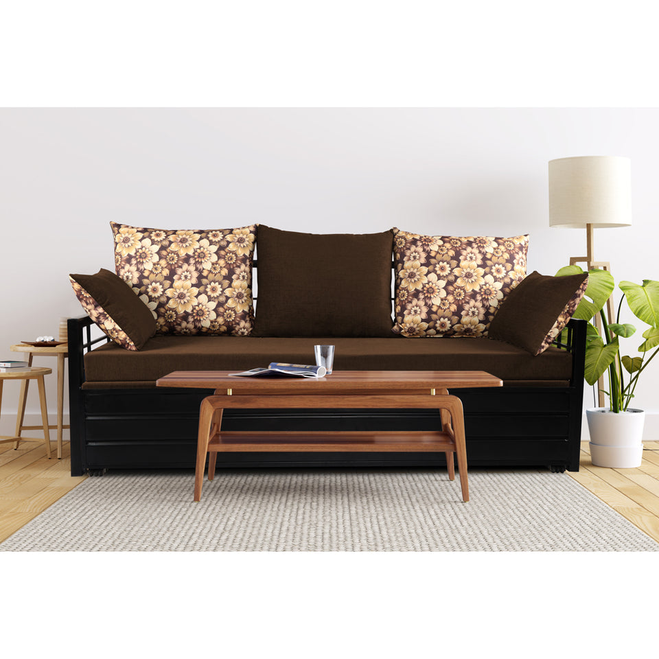 3 Seater Sofa Cum Bed Polar Black Metal with Storage (6x5) (Brown)